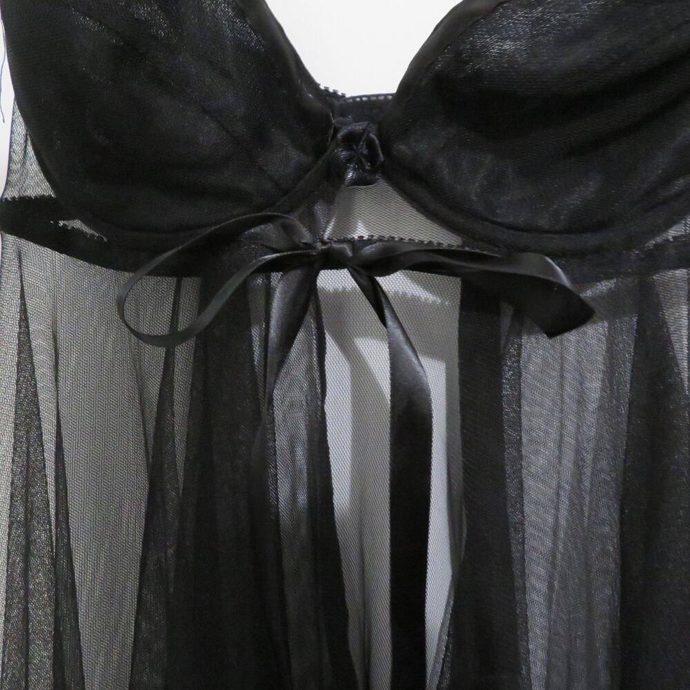 Victoria's Secret Women Sz 34B Black Vintage Y2K Sheer Open Front Flowy Nightie - Picture 5 of 8
